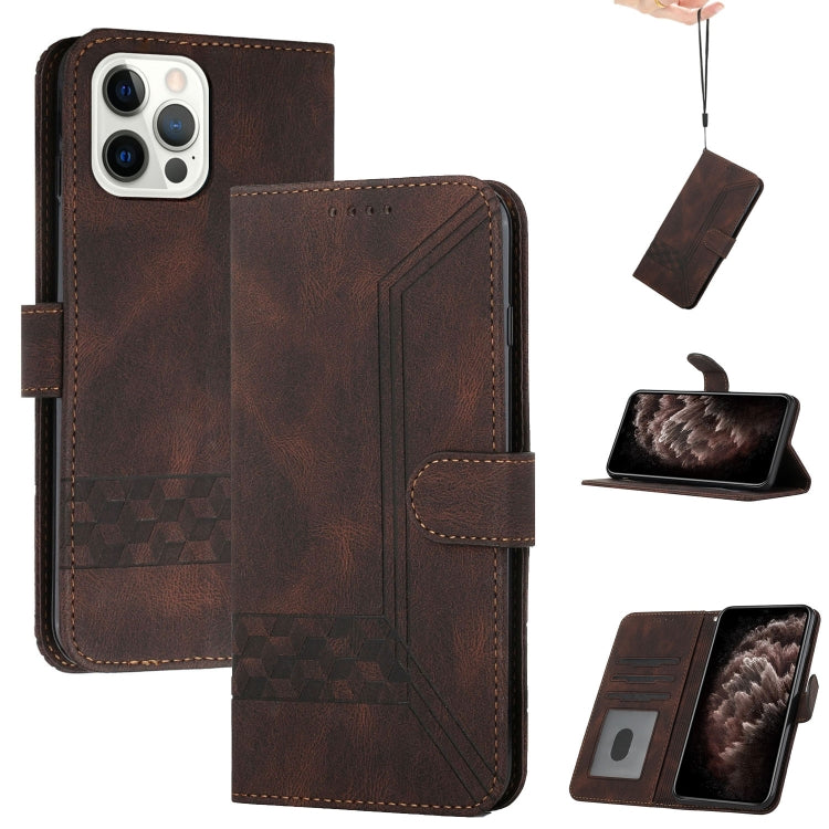 For iPhone 14 Pro Max Cubic Skin Feel Flip Leather Phone Case