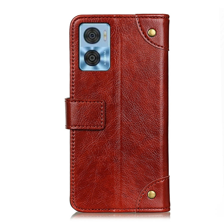 For Motorola Moto E22 4G/E22i Copper Buckle Nappa Texture Leather Phone Case