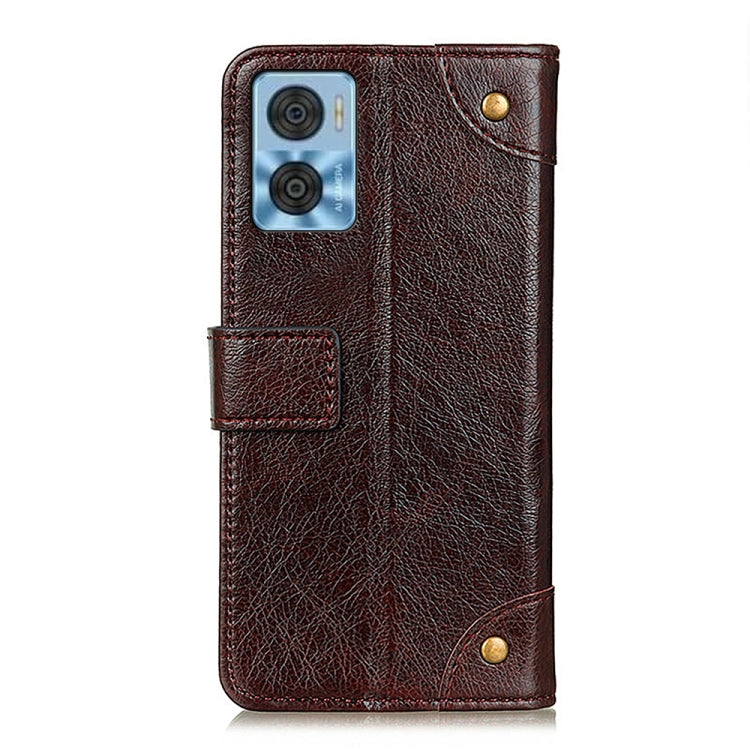 For Motorola Moto E22 4G/E22i Copper Buckle Nappa Texture Leather Phone Case