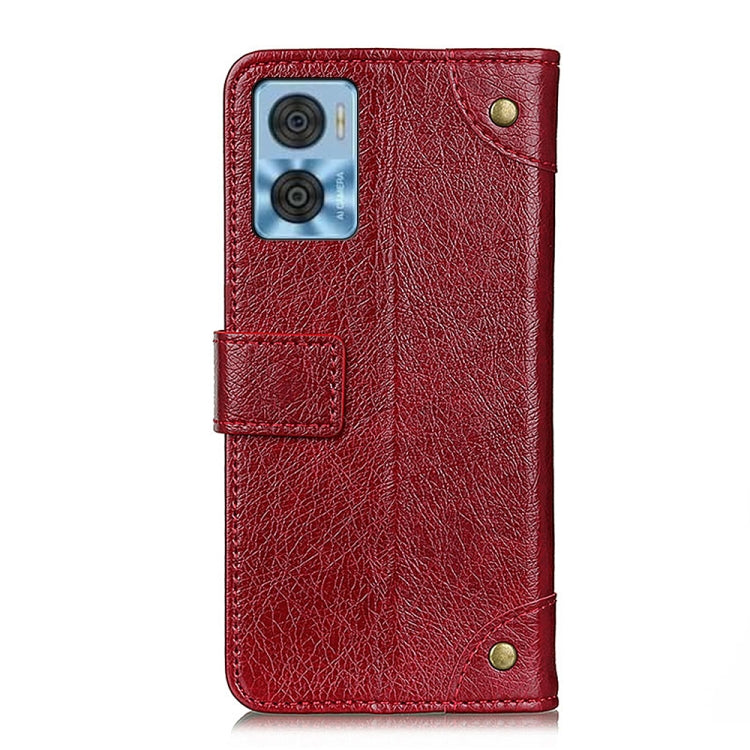 For Motorola Moto E22 4G/E22i Copper Buckle Nappa Texture Leather Phone Case