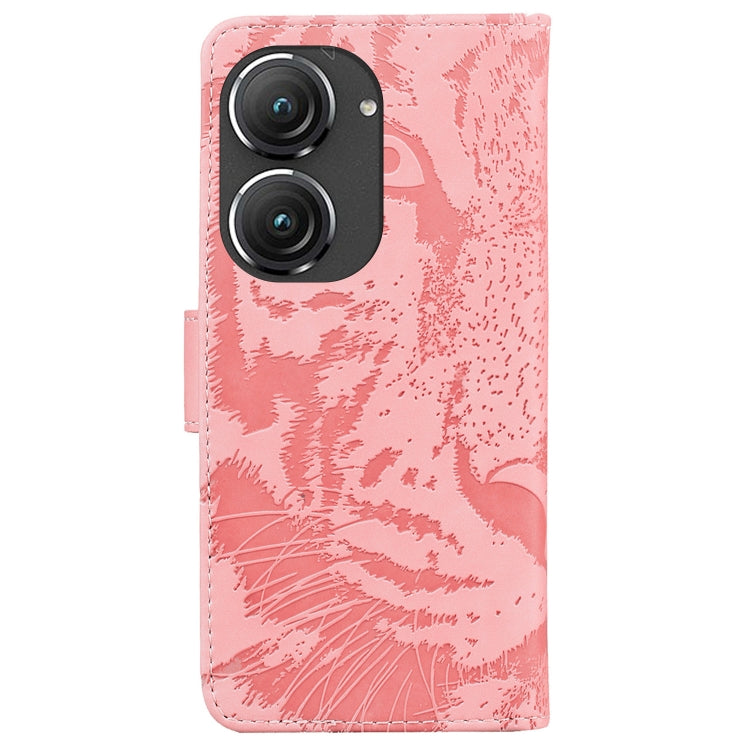 For Asus Zenfone 9 Tiger Embossing Pattern Flip Leather Phone Case