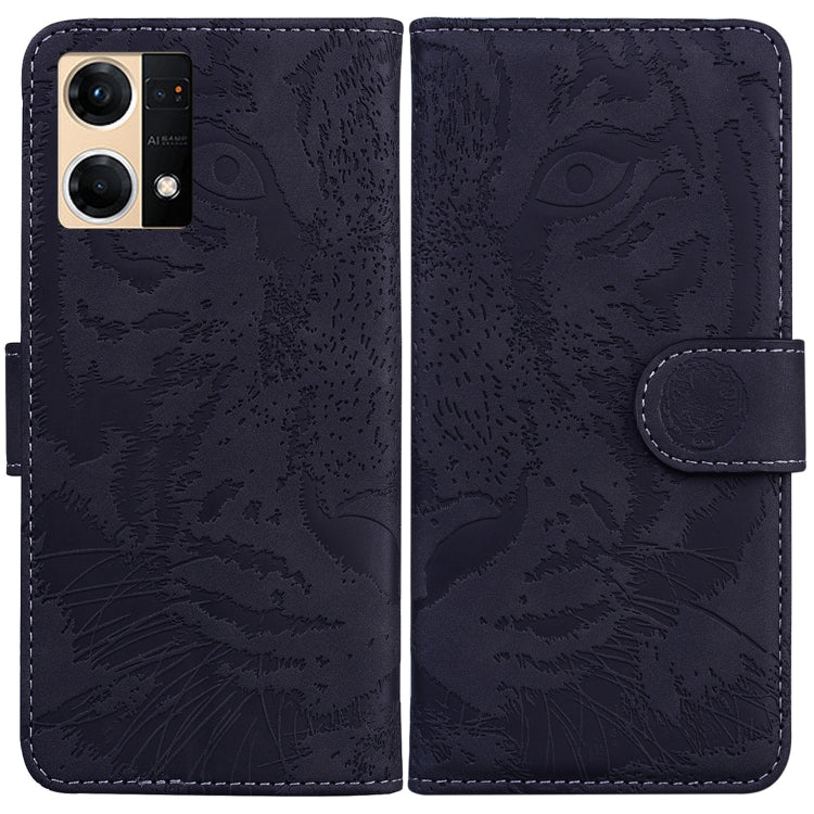 For OPPO Reno7 4G Tiger Embossing Pattern Flip Leather Phone Case