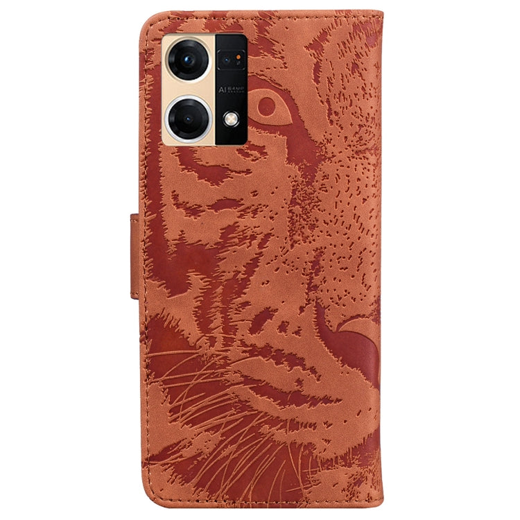 For OPPO Reno7 4G Tiger Embossing Pattern Flip Leather Phone Case
