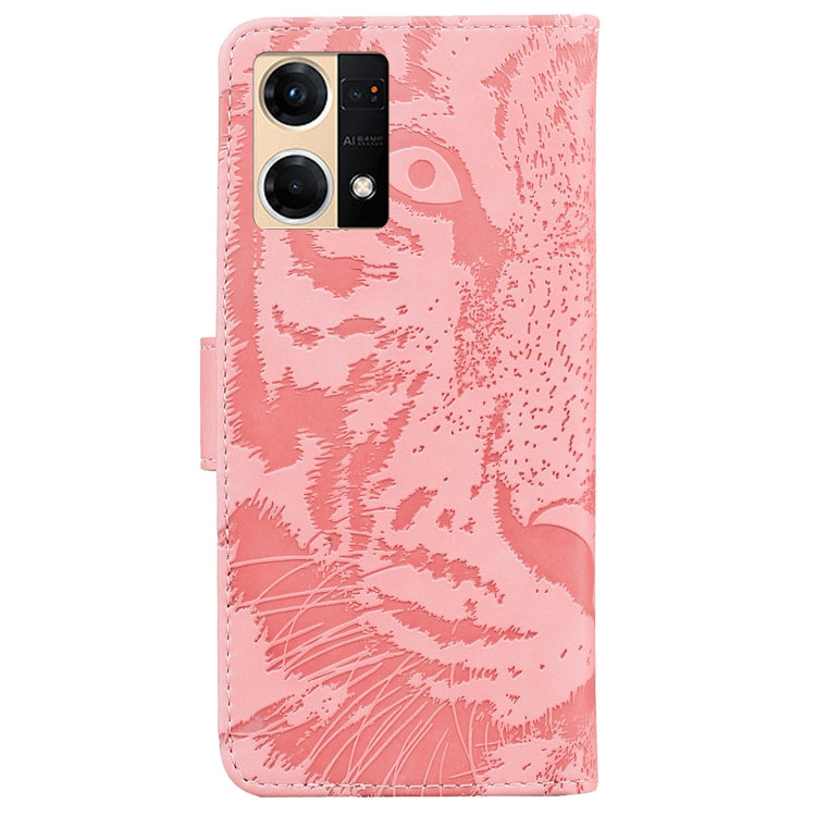 For OPPO Reno7 4G Tiger Embossing Pattern Flip Leather Phone Case