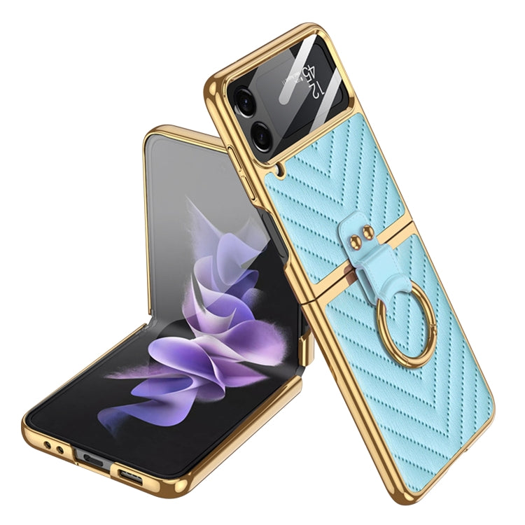 For Samsung Galaxy Z Flip4 GKK Integrated Plating Vegan Leather Phone Case with Ring