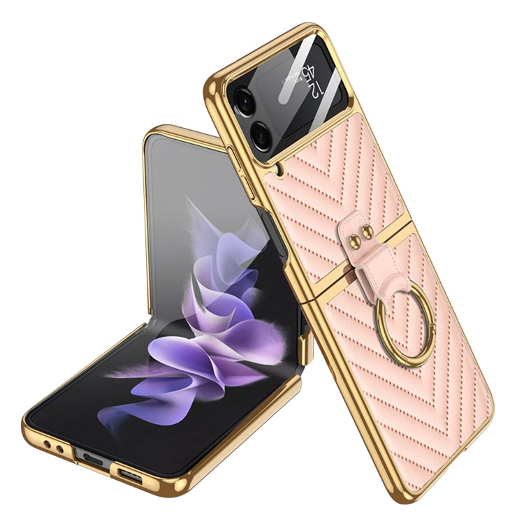 For Samsung Galaxy Z Flip4 GKK Integrated Plating Vegan Leather Phone Case with Ring
