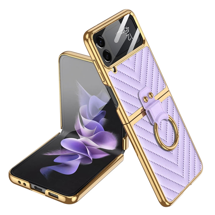 For Samsung Galaxy Z Flip4 GKK Integrated Plating Vegan Leather Phone Case with Ring