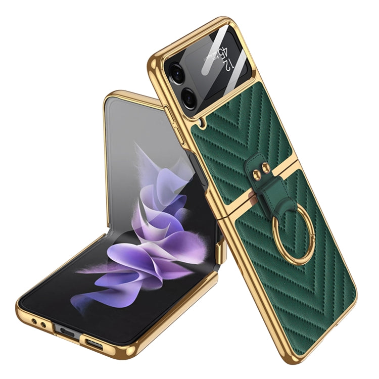 For Samsung Galaxy Z Flip4 GKK Integrated Plating Vegan Leather Phone Case with Ring