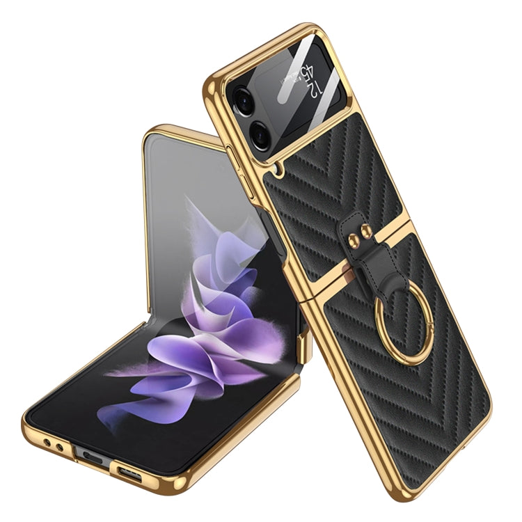 For Samsung Galaxy Z Flip4 GKK Integrated Plating Vegan Leather Phone Case with Ring