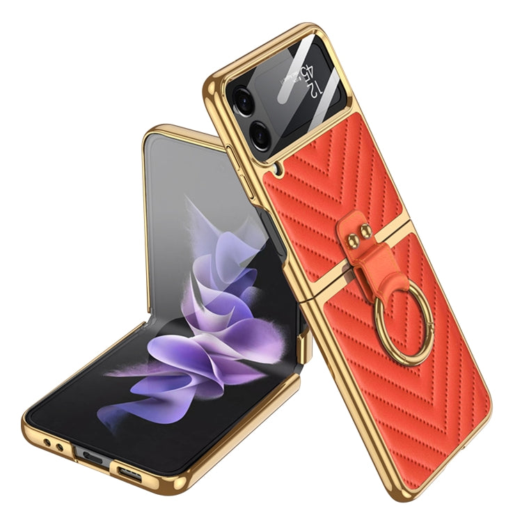 For Samsung Galaxy Z Flip4 GKK Integrated Plating Vegan Leather Phone Case with Ring