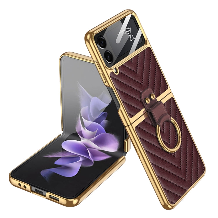 For Samsung Galaxy Z Flip4 GKK Integrated Plating Vegan Leather Phone Case with Ring