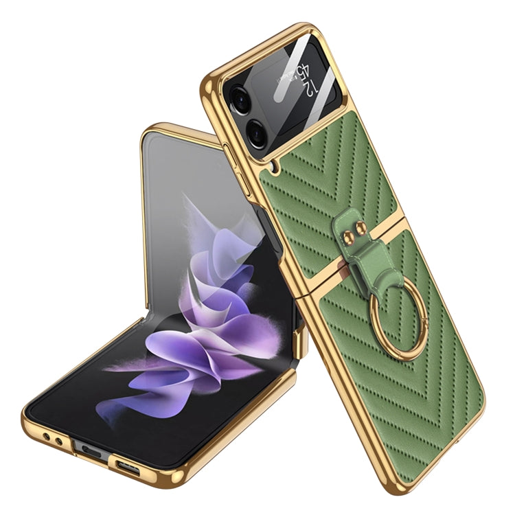 For Samsung Galaxy Z Flip4 GKK Integrated Plating Vegan Leather Phone Case with Ring