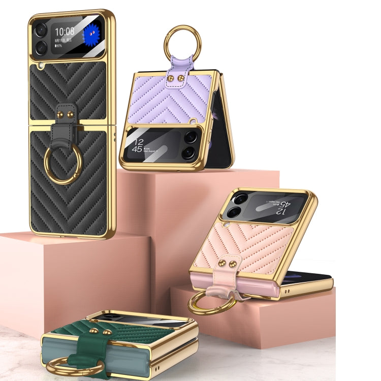 For Samsung Galaxy Z Flip4 GKK Integrated Plating Vegan Leather Phone Case with Ring