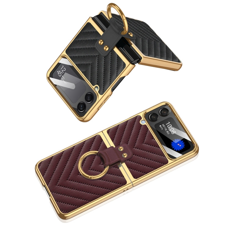 For Samsung Galaxy Z Flip4 GKK Integrated Plating Vegan Leather Phone Case with Ring