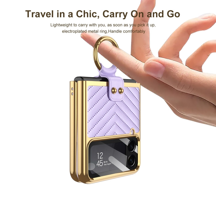 For Samsung Galaxy Z Flip4 GKK Integrated Plating Vegan Leather Phone Case with Ring