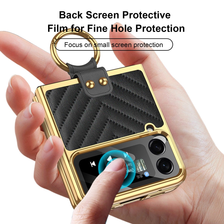 For Samsung Galaxy Z Flip4 GKK Integrated Plating Vegan Leather Phone Case with Ring