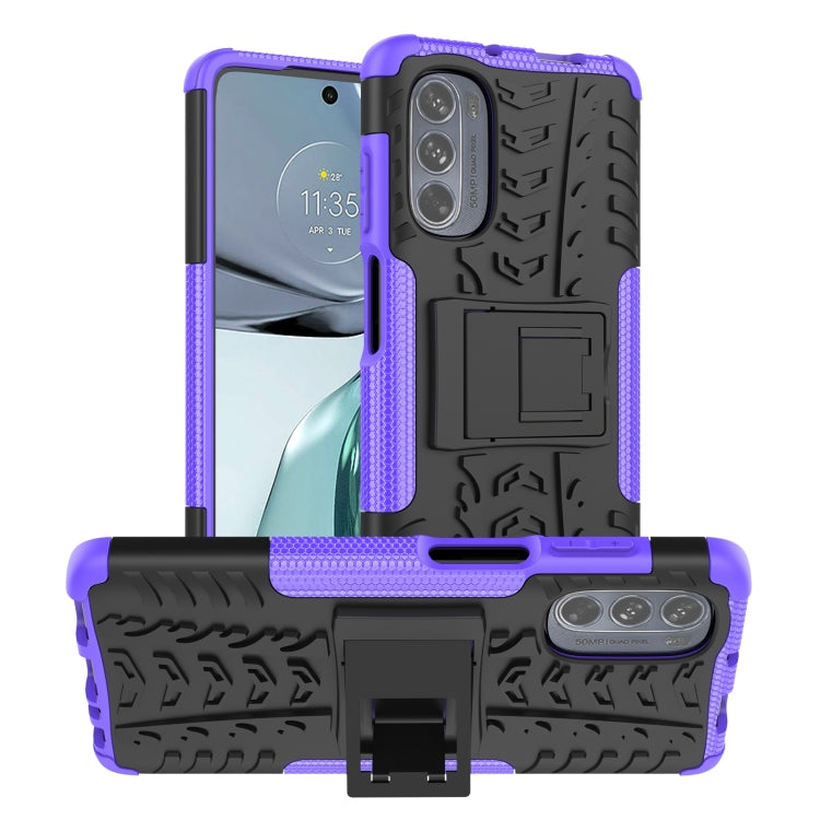 For Motorola Moto G62 5G Tire Texture TPU + PC Phone Case with Holder
