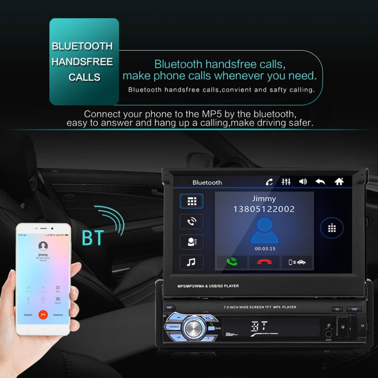9601 7 inch Car Electric Retractable MP5 Player Supports Bluetooth Hand-free Calling Reverse