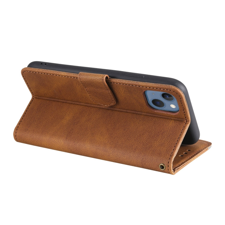 For iPhone 14 Nail Skin Feel Stitching Calf Texture Leather Phone Case