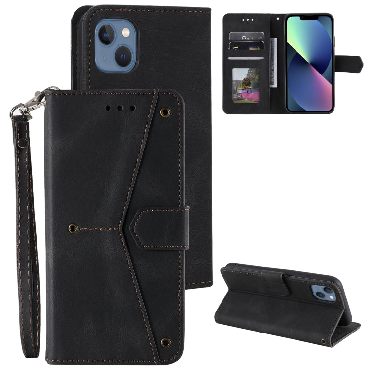 For iPhone 14 Plus Nail Skin Feel Stitching Calf Texture Leather Phone Case