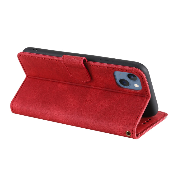 For iPhone 14 Plus Nail Skin Feel Stitching Calf Texture Leather Phone Case