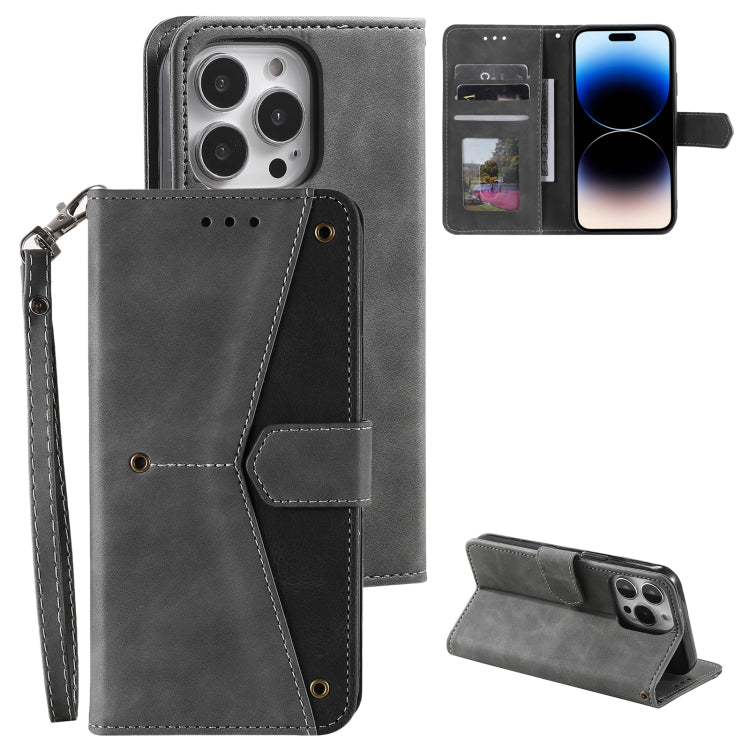 For iPhone 14 Pro Nail Skin Feel Stitching Calf Texture Leather Phone Case