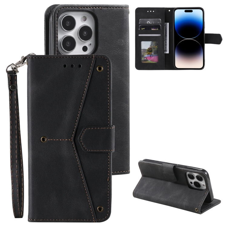 For iPhone 14 Pro Max Nail Skin Feel Stitching Calf Texture Leather Phone Case