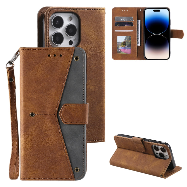 For iPhone 14 Pro Max Nail Skin Feel Stitching Calf Texture Leather Phone Case