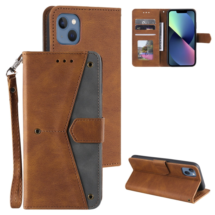 For iPhone 13 mini Nail Skin Feel Stitching Calf Texture Leather Phone Case