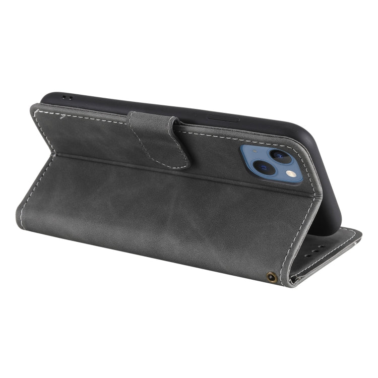 For iPhone 13 Nail Skin Feel Stitching Calf Texture Leather Phone Case