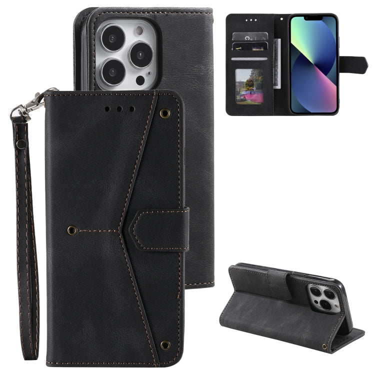 For iPhone 13 Pro Nail Skin Feel Stitching Calf Texture Leather Phone Case