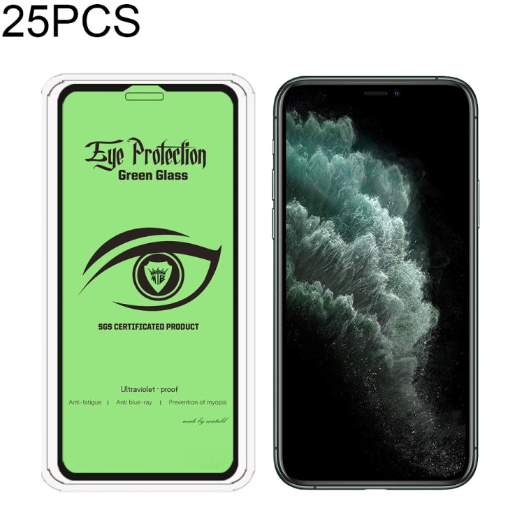 25 PCS For iPhone 11 Pro Max MIETUBL 9H Hardness Eye-caring Anti-glare Green Light Tempered Glass Film