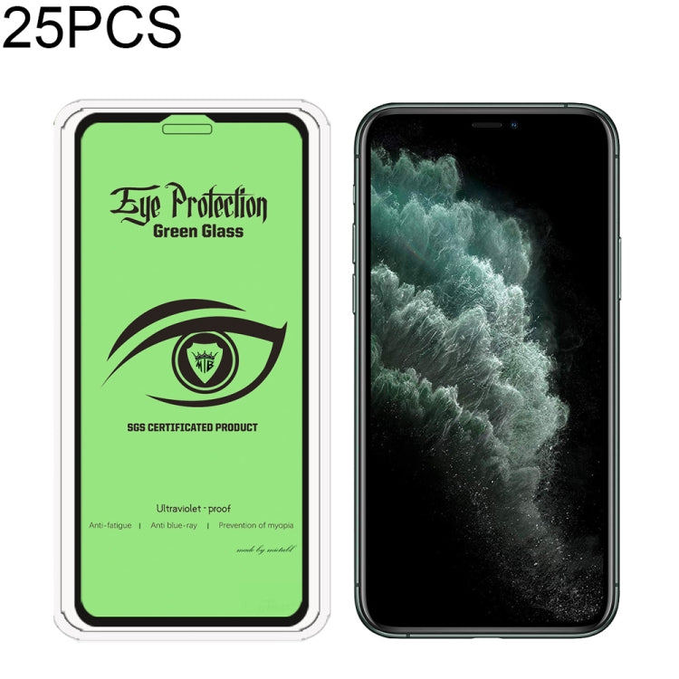 For iPhone 11 Pro / XS / X 25pcs  MIETUBL 9H Hardness Eye-caring Anti-glare Green Light Tempered Glass Film
