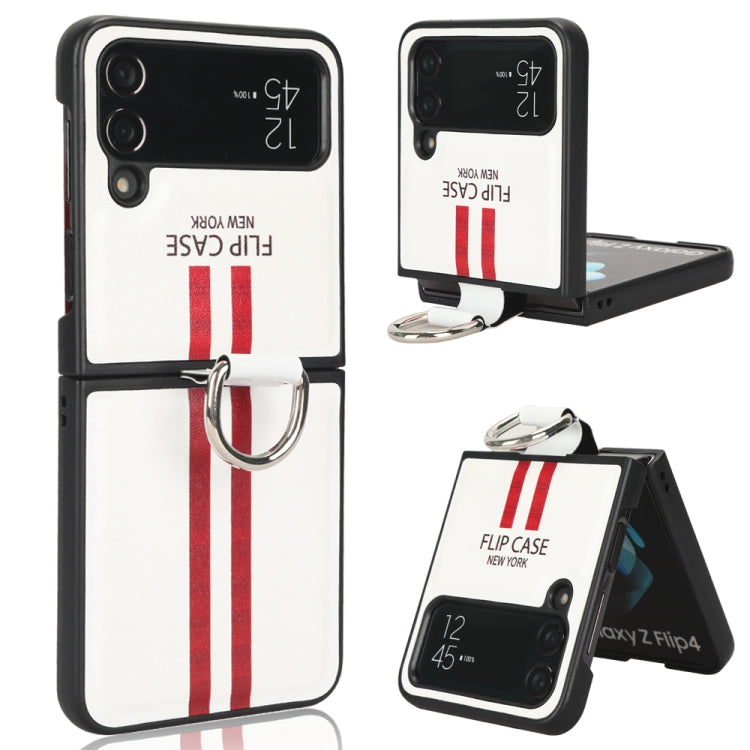 For Samsung Galaxy Z Flip4 5G Plain Leather Ring Phone Case