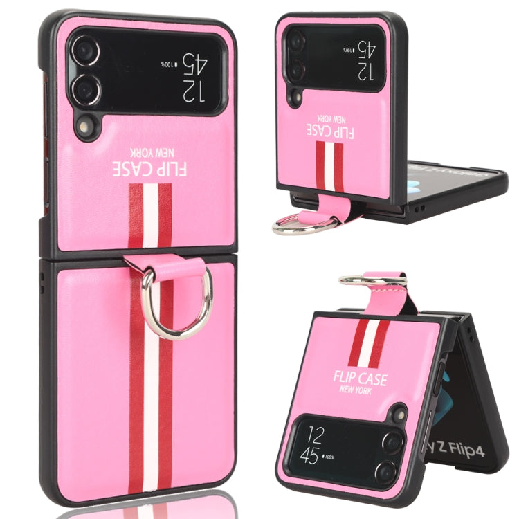 For Samsung Galaxy Z Flip4 5G Plain Leather Ring Phone Case