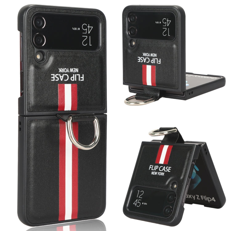For Samsung Galaxy Z Flip4 5G Plain Leather Ring Phone Case