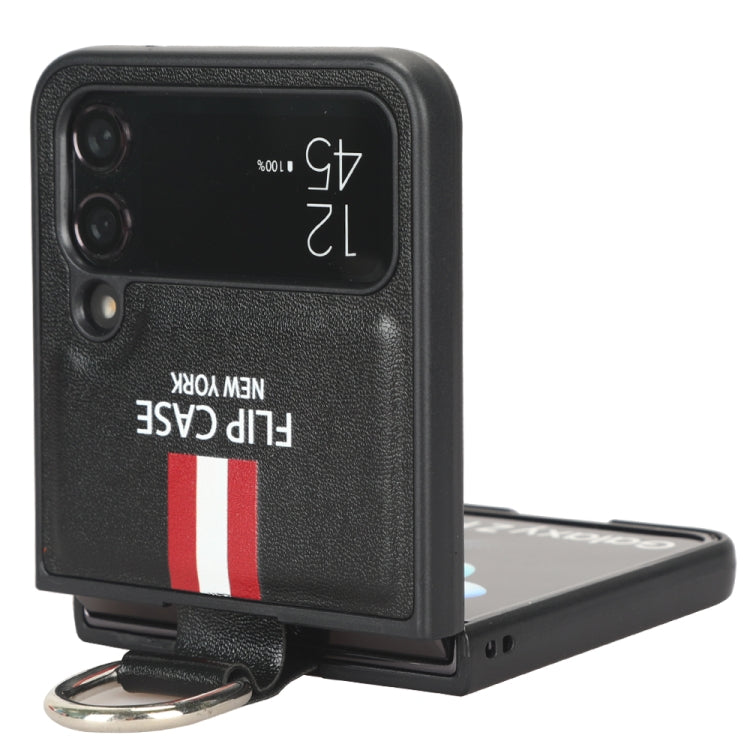 For Samsung Galaxy Z Flip4 5G Plain Leather Ring Phone Case