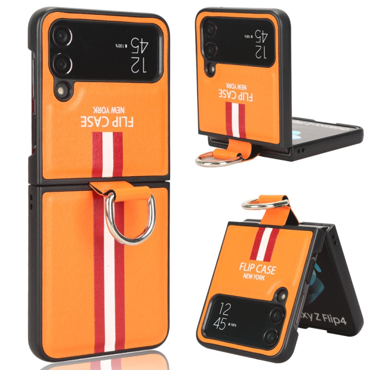 For Samsung Galaxy Z Flip4 5G Plain Leather Ring Phone Case