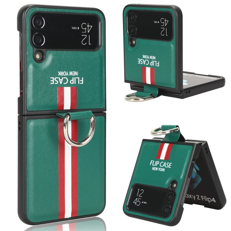 For Samsung Galaxy Z Flip4 5G Plain Leather Ring Phone Case