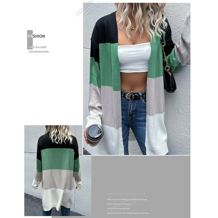 Long Cardigan Open Front Color Block Cardigan Knit Sweaters, Size: