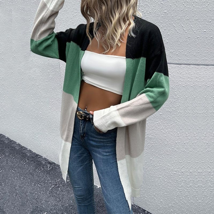 Long Cardigan Open Front Color Block Cardigan Knit Sweaters, Size: