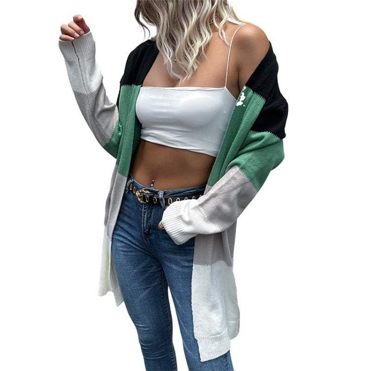 Long Cardigan Open Front Color Block Cardigan Knit Sweaters, Size: