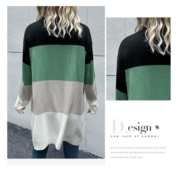 Long Cardigan Open Front Color Block Cardigan Knit Sweaters, Size: