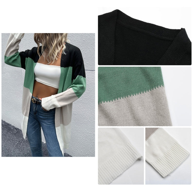 Long Cardigan Open Front Color Block Cardigan Knit Sweaters, Size:
