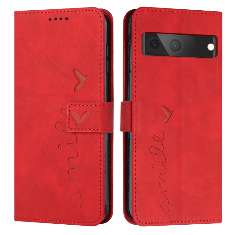 For Google Pixel 7 Skin Feel Heart Pattern Leather Phone Case