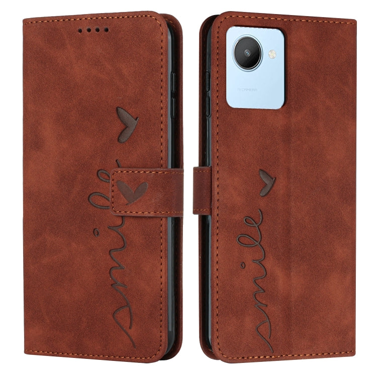 For Realme C30 Skin Feel Heart Pattern Leather Phone Case