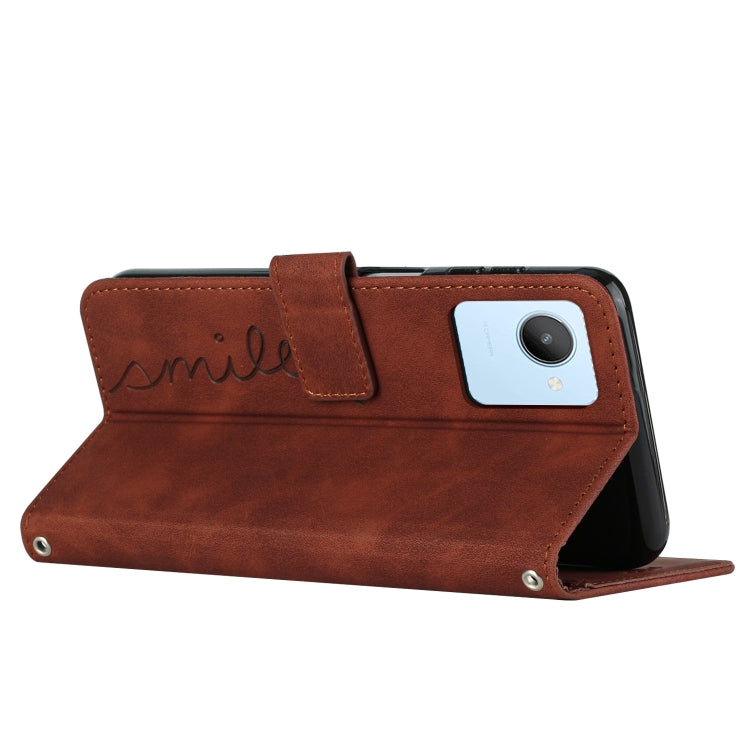 For Realme C30 Skin Feel Heart Pattern Leather Phone Case