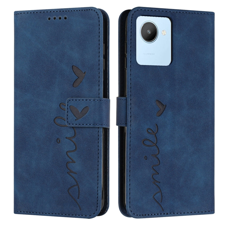 For Realme C30 Skin Feel Heart Pattern Leather Phone Case