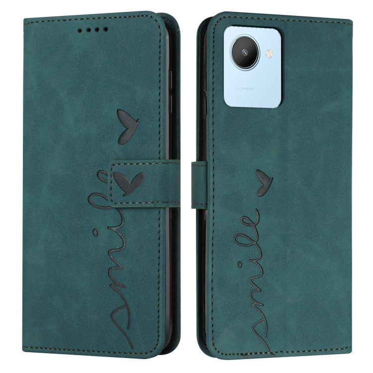 For Realme C30 Skin Feel Heart Pattern Leather Phone Case