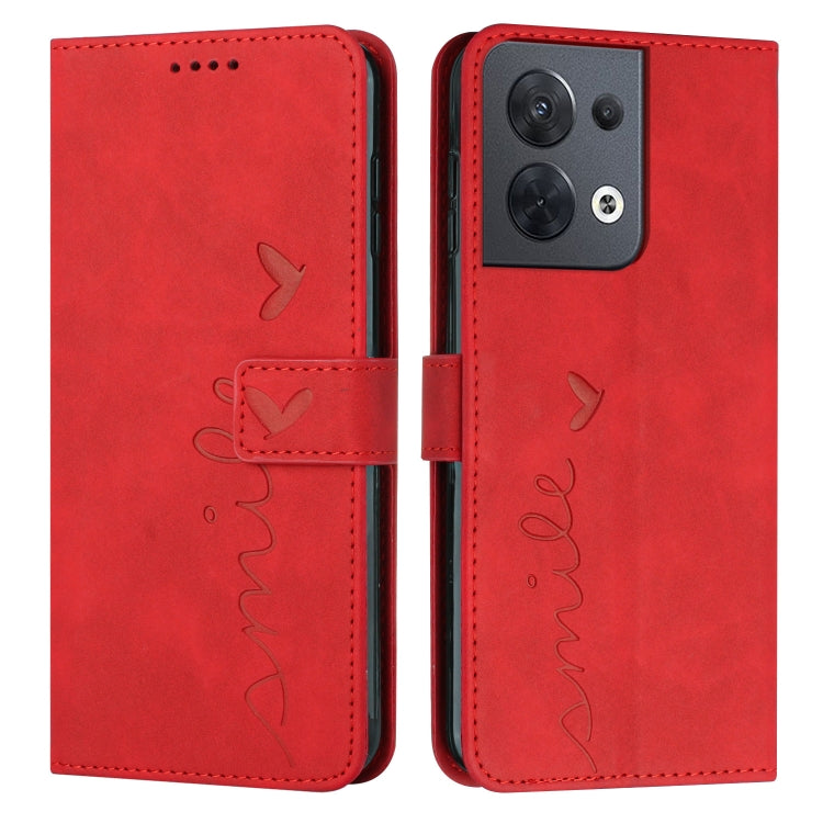 For OPPO Reno8 Skin Feel Heart Pattern Leather Phone Case